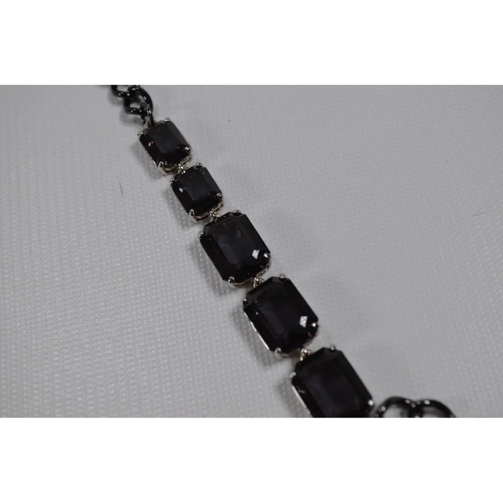 Dark Silver Tone Multi Strand Layer Necklace w/ Clear‎ Rhinestone Accent 35.5